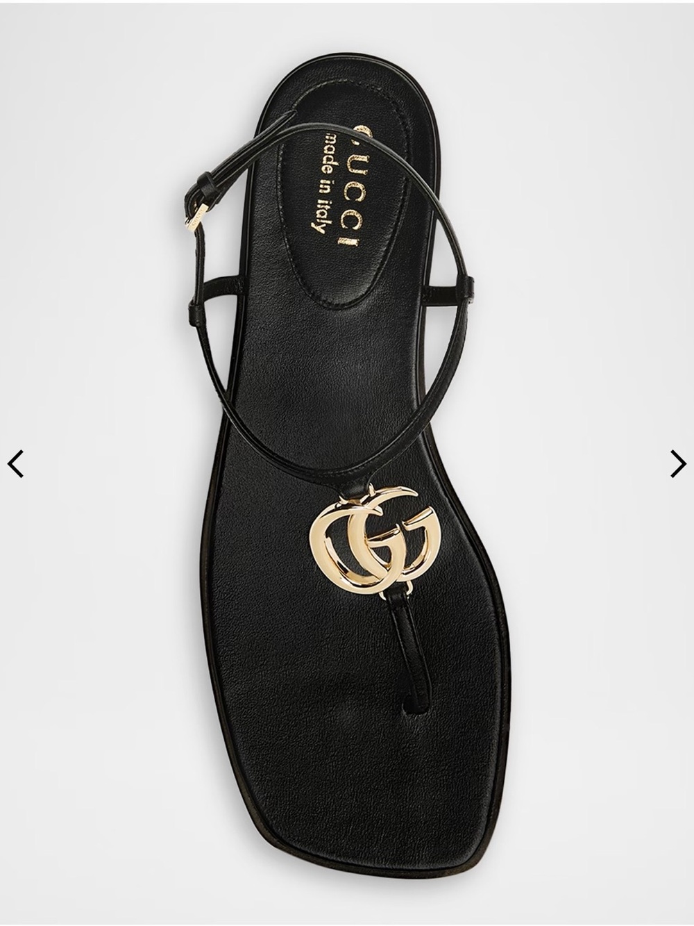 AUTHENTIC Gucci Black Leather Thong Sandals with Gold GG Emblem. Brand new.